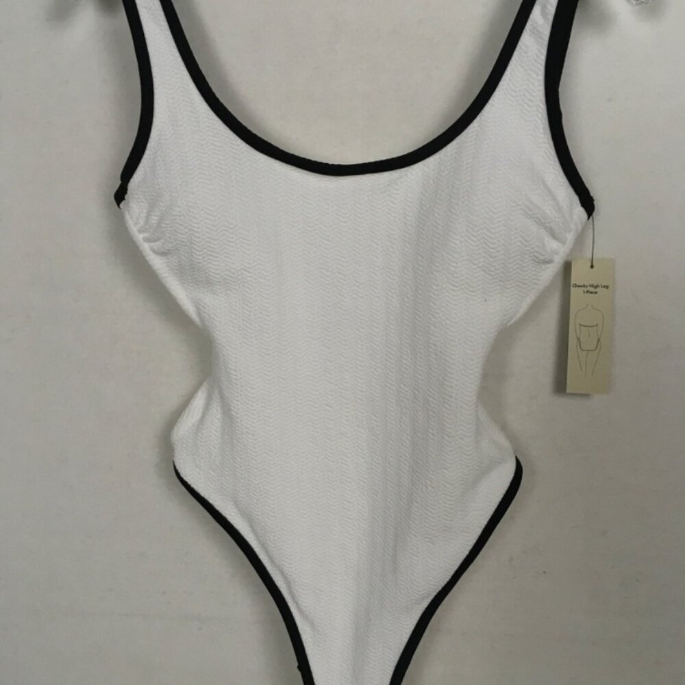 No Boundaries 1 Piece Swimsuit Women Size S White Black Cheeky High Leg New